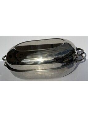RevereWare Oval Dome Roasting Pan Stainless Steel 18 x 12  2504 VTG 2 Handles